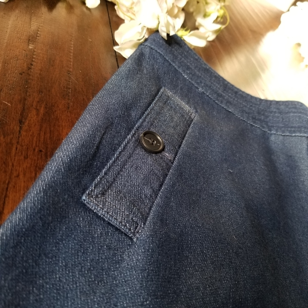 LOFT | Denim Look-a-like Skirt A-line Button Pleat - Picture 3 of 8